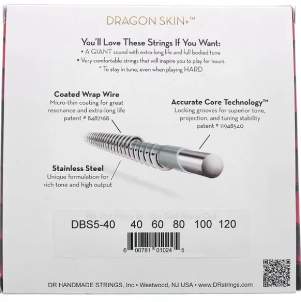 DR Strings Dragon Skin+ DBS5-40 Coated