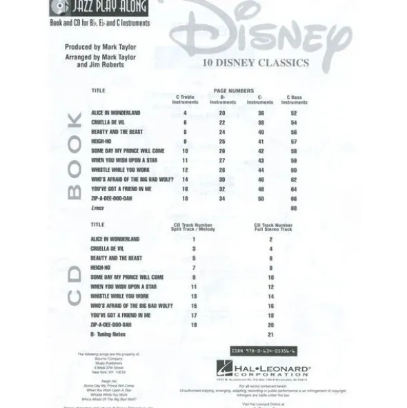 Hal Leonard Jazz Play-Along Disney Classic