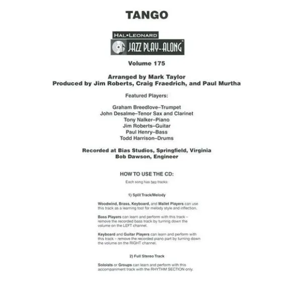 Hal Leonard Jazz Play-Along Tango