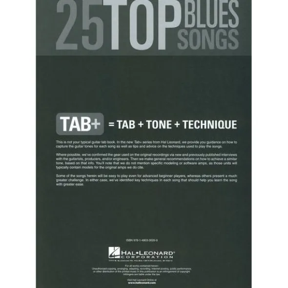 Hal Leonard Tab+ 25 Top Blues Songs