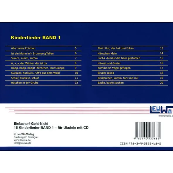 LeuWa-Verlag 16 Kinderlieder Ukulele 1