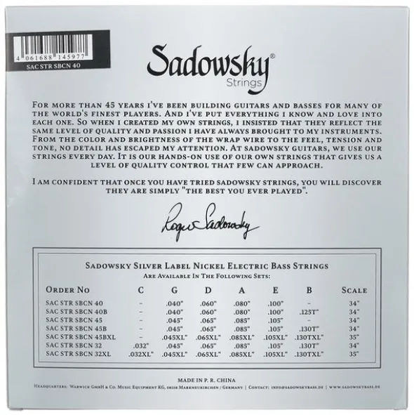Sadowsky Silver Label Bass String 0.40