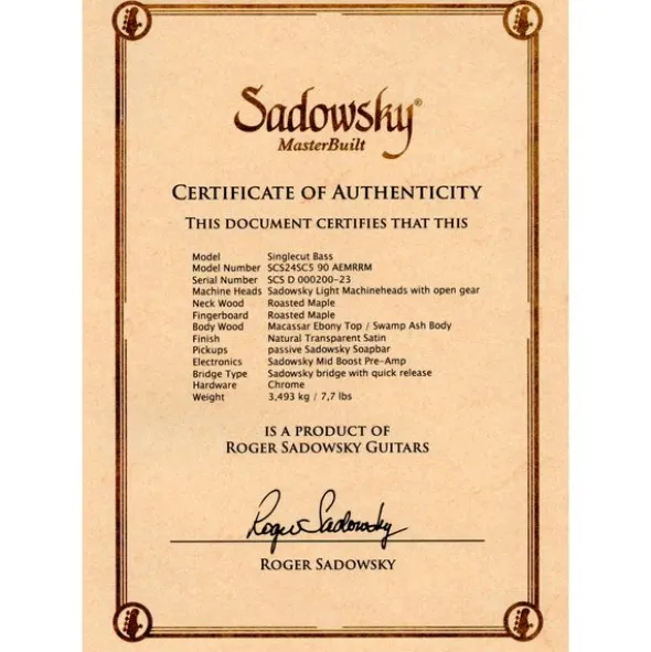 Sadowsky Single Cut 24-5 CS Macassar